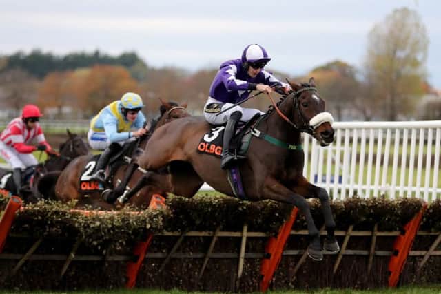 Phil Kirby's stable star Lady Buttons is pictured winning at Wetherby earlier in the season under the now injury-sidelined Adam Nicol.