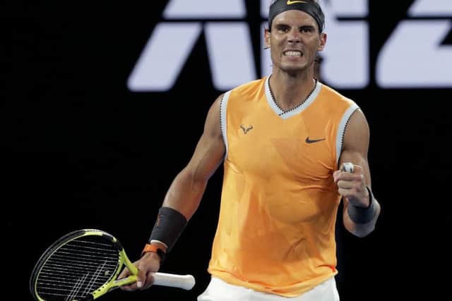 Spain's Rafael Nadal celebrates after defeating Greece's Stefanos Tsitsipas in their semifinal. (AP Photo/Aaron Favila)