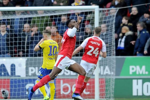 Merry Miller: Semi Ajayi after putting Rotherham United ahead.