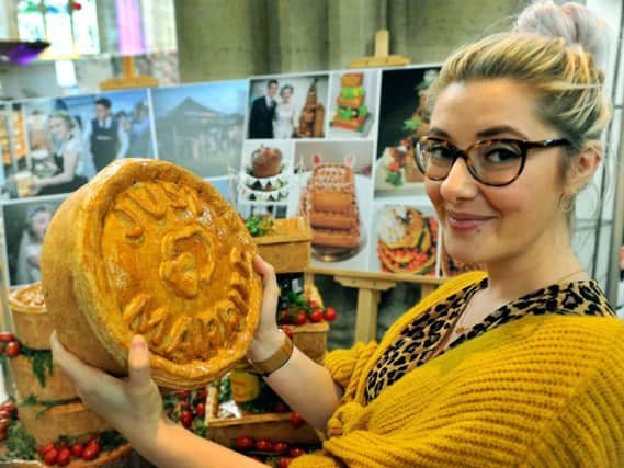 Francine Green from Wilsons Butchers in Leeds with a wedding pork pie at Ripon Cathedral on Saturday.