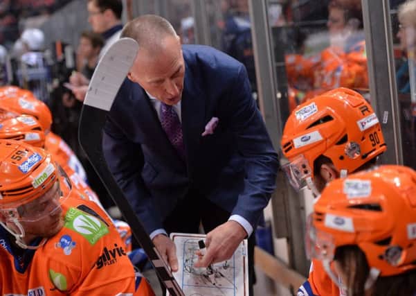 FRUSTRATING: Sheffield Steelers' head coach Tom barrasso gives instructions to his players on Saturday against Glasgow. Picture: Dean Woolley.