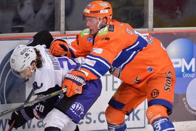 BACK IN LINE: Defenceman Davey Phillips returned for Sheffield Steelers on Saturday night after missing 18 games through injury,. Picture: Dean Woolley.