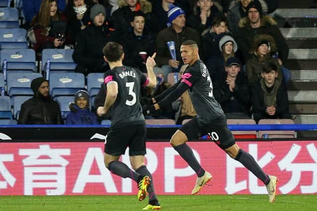 Everton's Richarlison (right) celebrates scoring his side's early goal. Picture: Nigel French/PA