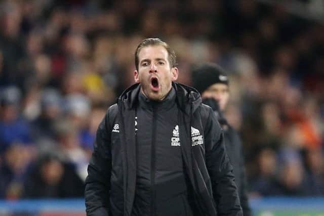 Huddersfield Town manager Jan Siewert barks orders at his polayers againsdt Everton. Picture: Nigel French/PA