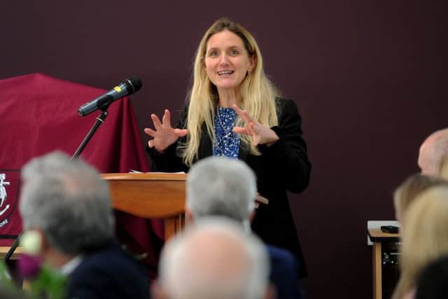 Kim Leadbeater speaking at the opening of the new Jo Cox Centre at Heckmondwicke Grammar School. Picture by Simon Hulme