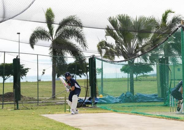 England captain Joe Root plays a shot during a net session at Sir Vivian Richards Stadium.  (Photo by Shaun Botterill/Getty Images)