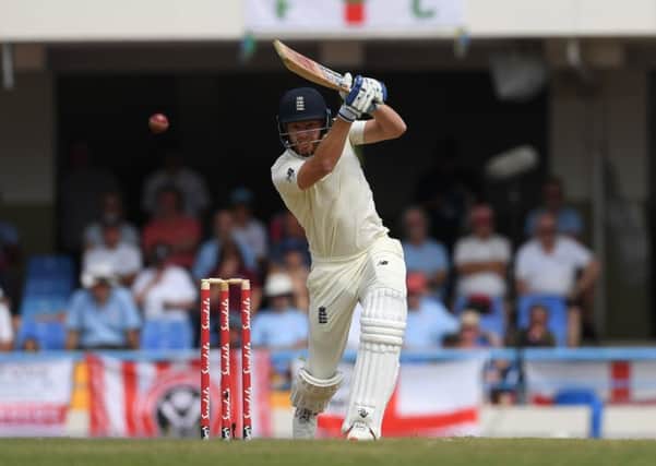 TOP MAN: England's Jonny Bairstow drives one through the covers in his innings of 52 on the first day of the second Test in Antigua. Picture: Shaun Botterill/Getty Images.