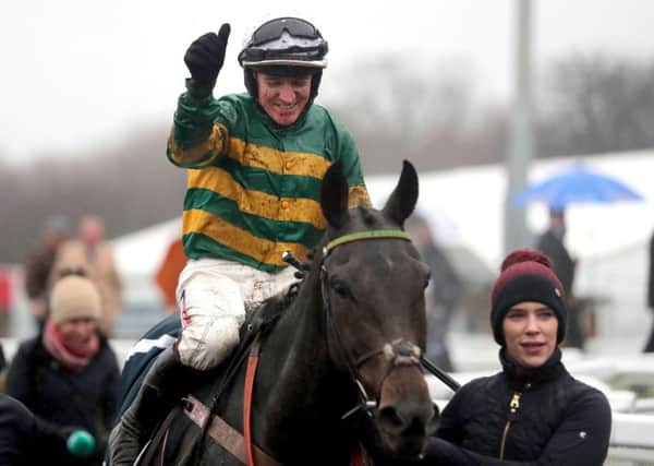 Buveur D'Air and Barry Geragthy after last December's Fighting Fifth Hurdle win at Newcastle.