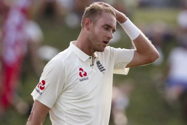 England's Stuart Broad during day two of the second Test against the West Indies in Antigua (Picture: Ricardo Mazalan/AP).