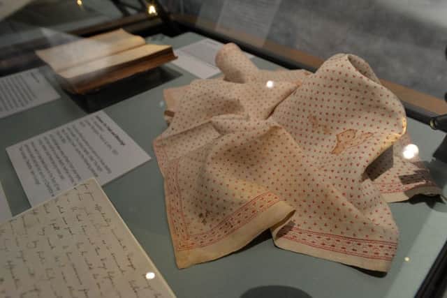 A blood stained hanky belonging to Anne Bronte from when she had TB.
