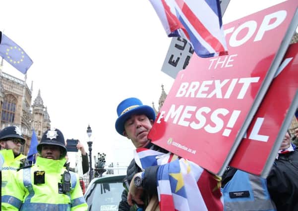 Anti-Brexit protesters outside Parliament.