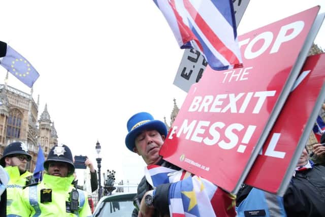 Anti-Brexit protester Steve Bray outside the Houses of Parliament, London, ahead of the House of Commons vote on the Prime Minister's Brexit deal. PRESS ASSOCIATION Photo. Picture date: Tuesday January 15, 2019. Photo credit should read: Yui Mok/PA Wire