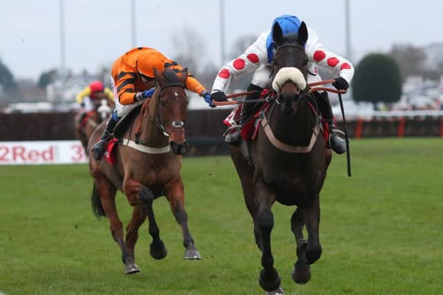 Clan Des Obeaux and Harry Cobden (right) got the better of the Tom scudamore-ridden Thistlecrack in a thrilling renewal of the King George VI Chase.