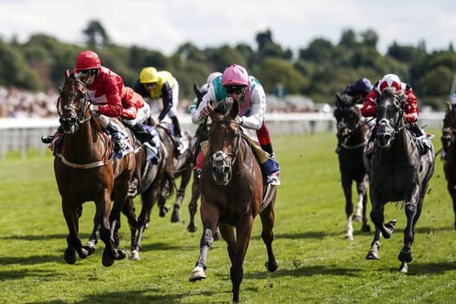 YORK, ENGLAND - AUGUST 25:  Frankie Dettori riding Expert Eye to win The Sky Bet City Of York Stakes in August 2018. The race has been upgraded after a meeting of the European Upgrade Committee. Picture: Alan Crowhurst/Getty Images.