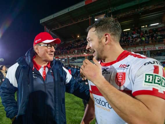 Hull KR boss Tim Sheens, left, with Danny McGuire after Friday's derby win v Hull FC. (SWPix)