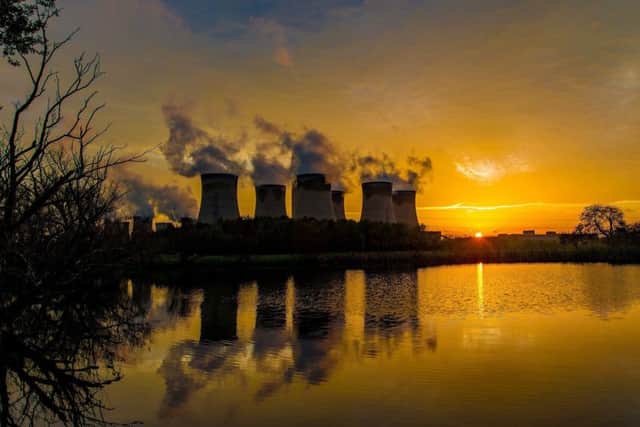 01/11/2017. Drax, North Yorkshire  ,United Kingdom.  Picture by Charlotte Graham

Picture Shows 
Sunset over Drax Power station,  Drax power station is a large coal-fired power station in North Yorkshire, England, capable of co-firing biomass and petcoke, and its name comes from the nearby village of Drax. It is situated on the River Ouse between Selby and Goole