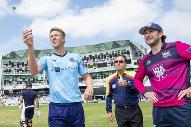 Yorkshire captain Steve Patterson tosses the coin with Northants skipper Alex Wakely last season