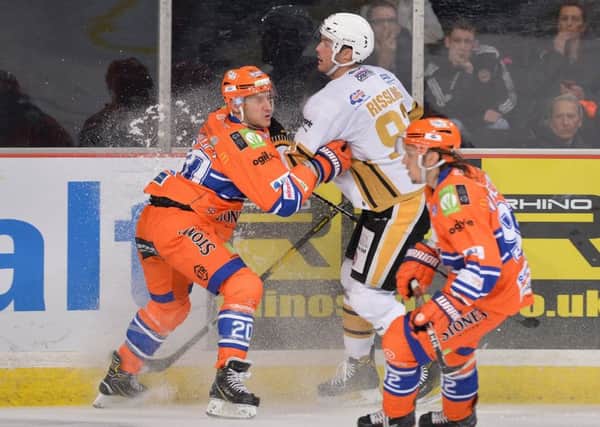 FULL ON: Jonathan Phillips, in action against Nottingham Panthers earlier in the season. Picture: Dean Woolley.