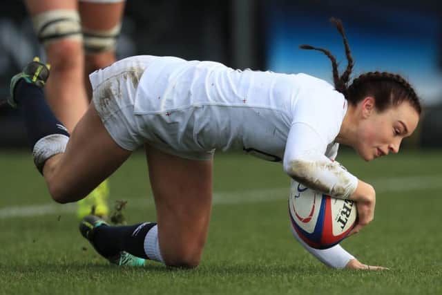England's Kelly Smith scores a try during the Women's Six Nations win over France.