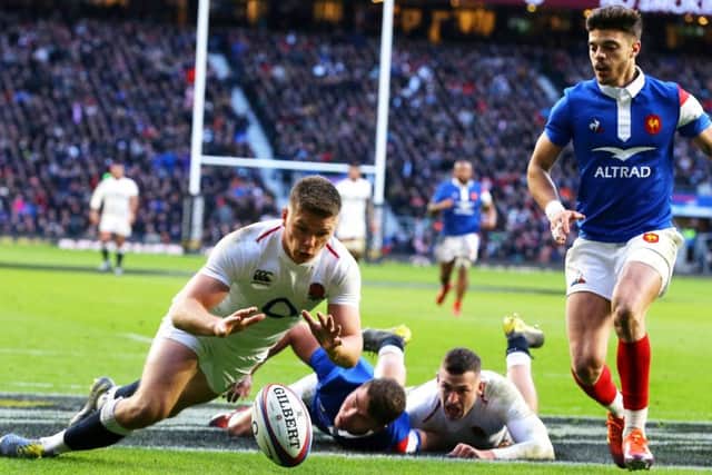 England's Owen Farrell (left) scores his side's fifth try at Twickenham. Picture: Gareth Fuller/PA