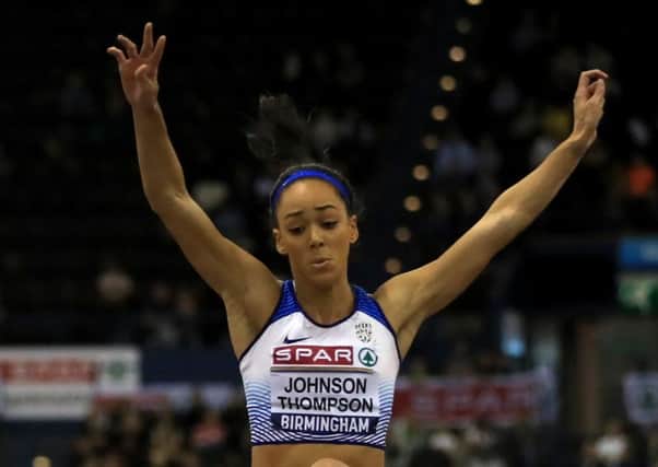 Katarina Johnson-Thompson in action during the Women's Long Jump during day two of the SPAR British Athletic Indoor Championships at Arena Birmingham. Picture: Simon Cooper/PA