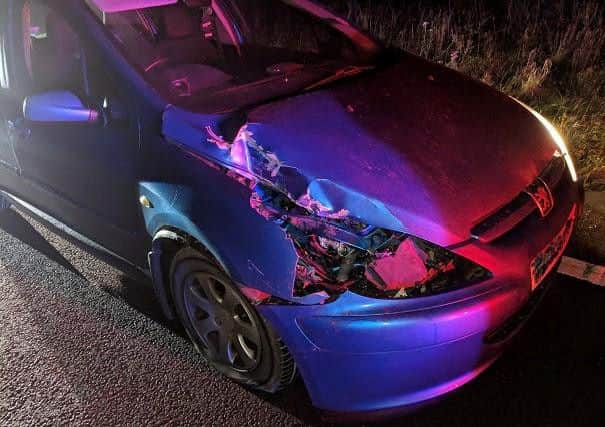 Warren Lill's damaged car. He was jailed at York Crown Court after being charged with drink driving, dangerous driving and failing to stop or report a collision.