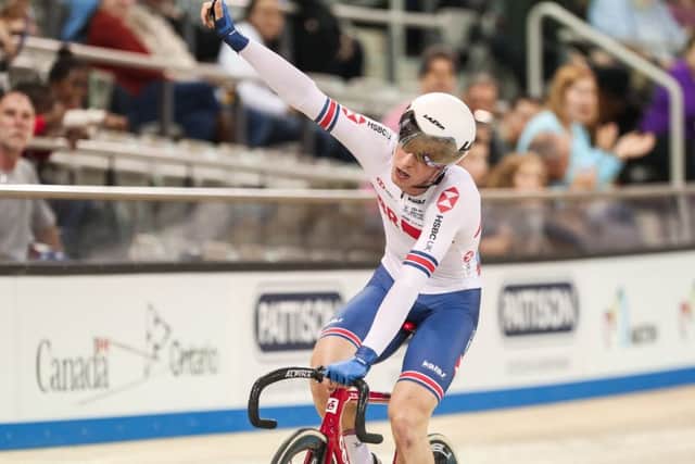 Ollie Wood of Great Britain wins Silver in the Men's Scratch race final at the World Cup in Canada (Picture: SWPix.com)