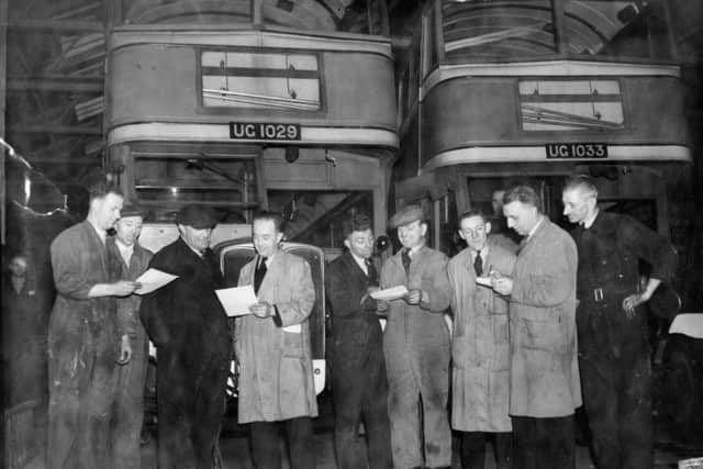A party of officials and drivers of Leeds Corporation Transport Department