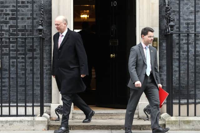 Communities Secretary James Brokenshire (right) leaves this week's Cabinet meeting hours before he rebuffed the One Yorkshire devolution plan. He is pictured with Transport Secretary Chris Grayling.