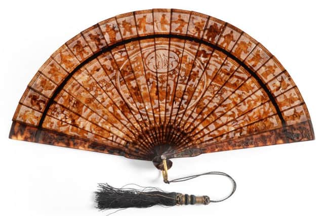 A circa 1840s Chinese carved tortoiseshell Brisé Fan, Qing Dynasty. Guide price £1,000-2,000. It is in the March 9 sale