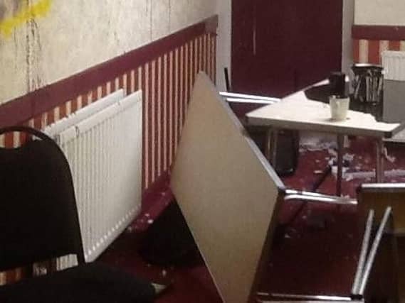 Damage caused in the Outwood Memorial Hall burglary. Contributed picture.