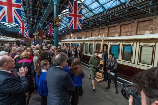 The Princess Royal visting The National Railway Museum, York, to see the completed conservation work on Queen Victoria's Carriage