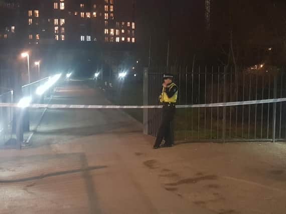 The police cordon that has been out in place near the canal tonight.