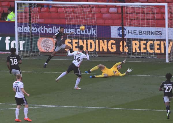 Sheffield United's Gary Madine scores their second goal.
