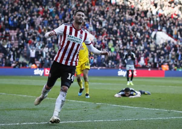 Gary Madine of Sheffield United celebrates scoring his second goal (Picture: Simon Bellis/Sportimage)