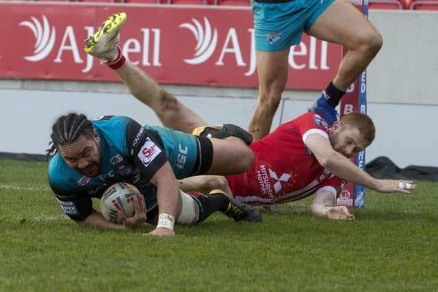 Konrad Hurrell crossed twice for Leeds Rhinos in the win at Salford. PIC: James Hardisty