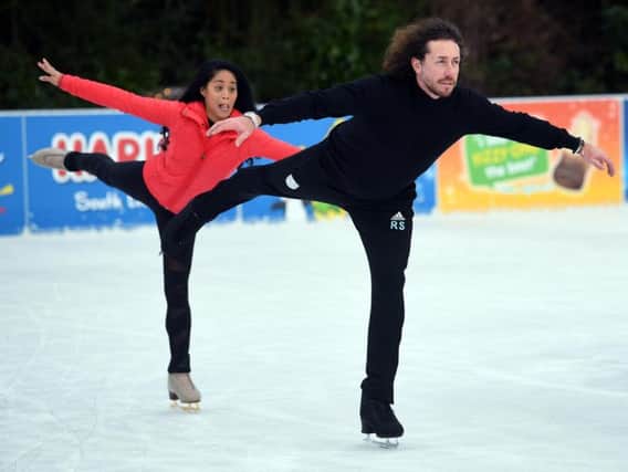 Ryan Sidebottom when he was preparomg to slide into action on the new series of Dancing on Ice with  partner Brandee Malto at the ice rink at McArthur Glen York. Picture by Jonathan Gawthorpe.