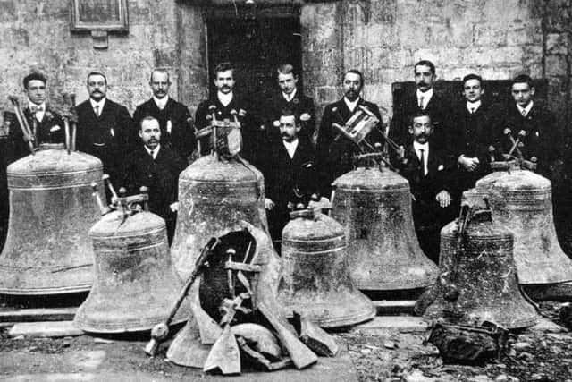 The destroyed bells of Selby Abbey after the 1906 fire.