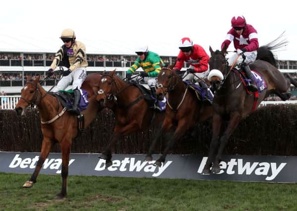 AIMING HIGH: Blaklion and Ryan Hatch, second from right, on their way to winning the RSA Chase at Cheltenham in 2016. Picture: David Davies/PA.