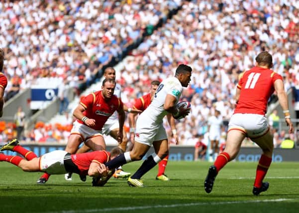 Luther Burrell scores for England against Wales at Twickenham in 2016. Picture Gareth Fuller/PA Wire.