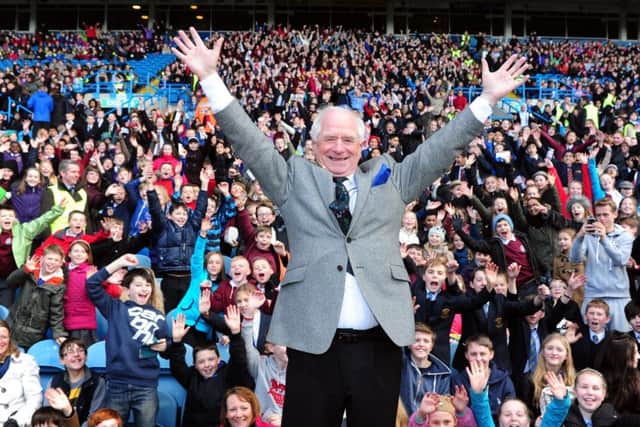 Johnny Bal leads a Guinness World Record attempt for the largest maths lesson at Elland Road in 2014. (Picture: Tony Johnson).