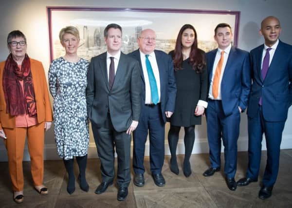 Seven MPs including Angela Smith (second left) broke away from Labour on Monday to form a new Independent Group in Parliament.