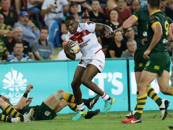 England winger Jermaine McGillvary in action in the 2017 World Cup final against Australia (SWPix)