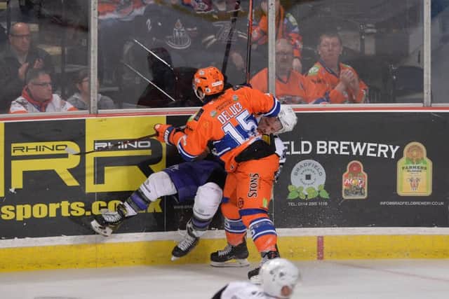 PINNED: Anthony DeLuca puts in a hot on a Glasgow Clan opponent. Picture: Dean Woolley.