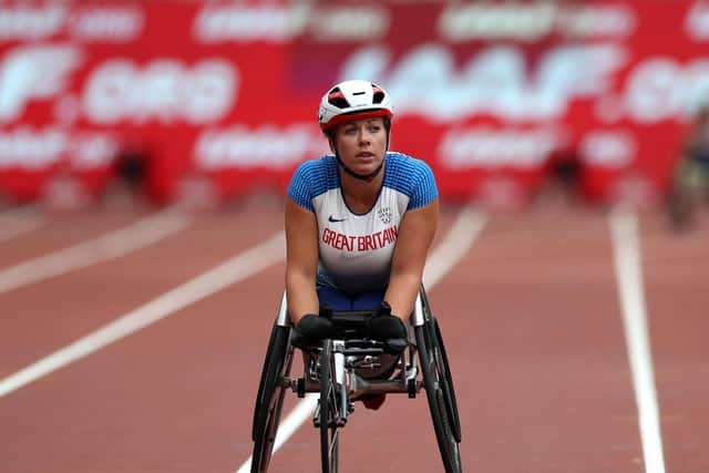 Great Britain's Hannah Cockroft reacts after the Women's T34 100m during day two of the Muller Anniversary Games at The Queen Elizabeth Stadium.