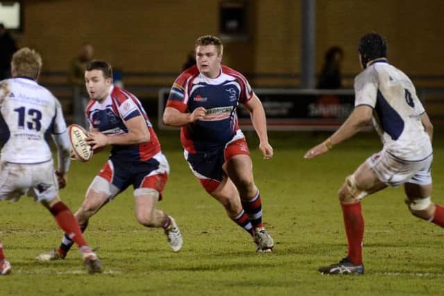 Tomas Francis, right, in action for Doncaster Knights against London Scottish. Picture: Liz Mockler D4033LM