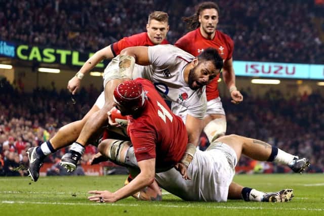 Wales' Cory Hill scores his side's first try at the Principality Stadium. Picture: Paul Harding/PA
