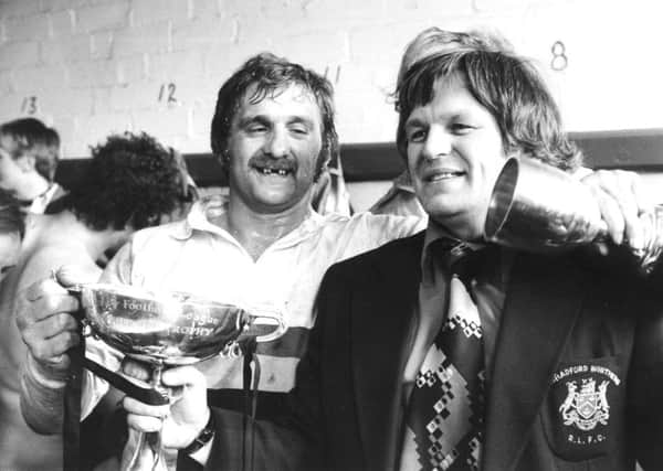 Peter Fox, right, pictured with Bob Haigh after Bradford Northern won the Rugby League Premiership Trophy in 1978.