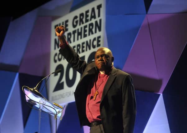 26 February 2019 ......   Dr John Sentamu, Arch Bishop of York speaking at The Great Northern Conference 2019 at New Dock, Royal Armouries in Leeds. Picture Tony Johnson.