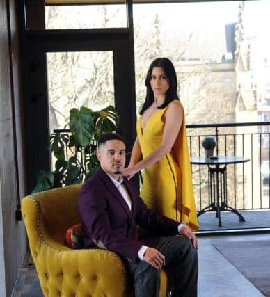 Jack wears damson jacket, £250, and charcoal Harris Tweed trousers, £175, by Bucktrout Tailoring in Leeds. Lydia wears mustard Kevan Jon SLB Cape dress,  £244.99, at Accent Clothing in Leeds.




Location: The Bells serviced apartments, Church Row, Leeds. Picture by Simon Hulme